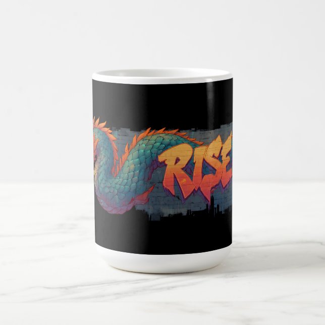 Stylized Graffiti Dragon Mural with Bold 'RISE'  Coffee Mug (Center)