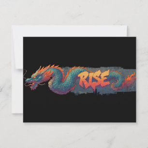 Stylized Graffiti Dragon Mural with Bold 'RISE'  Postcard