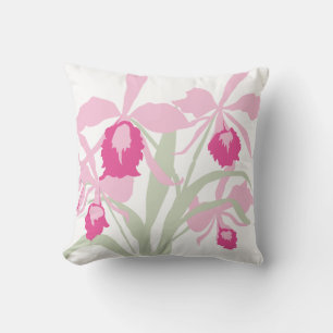 Stylized graphic pink green orchid art pillow