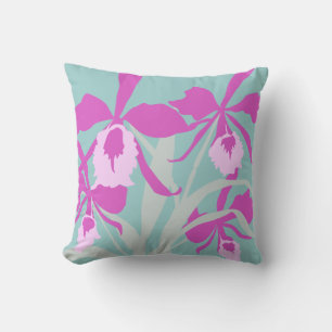 Stylized graphic purple aqua orchid art pillow