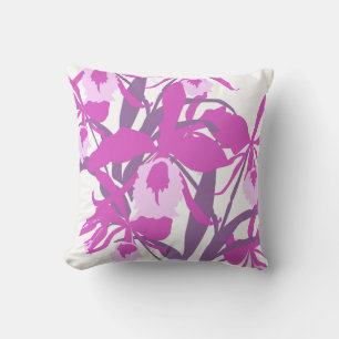 Stylized graphic purple orchid art throw pillow