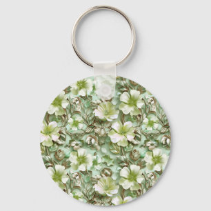 Stylized Green Flowers Keychain