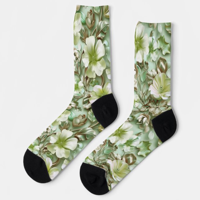 Stylized Green Flowers Socks (Left)