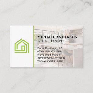 Stylized Green Home Logo Modern Kitchen Business Card