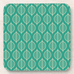 Stylized Green Leaf Pattern Coaster