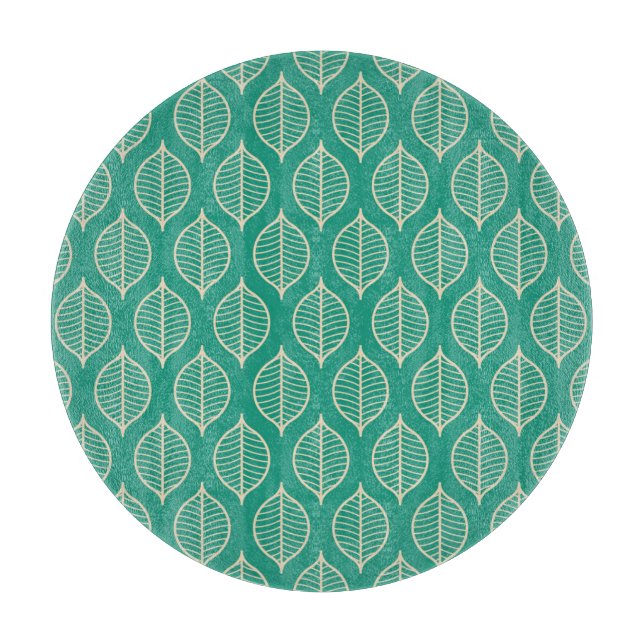 Stylized Green Leaf Pattern Cutting Board (Front)