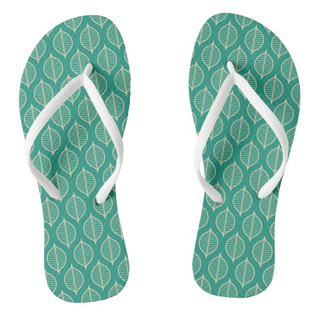 Stylized Green Leaf Pattern Flip Flops (Footbed)