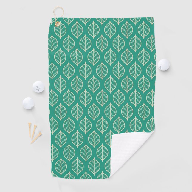 Stylized Green Leaf Pattern Golf Towel (InSitu)
