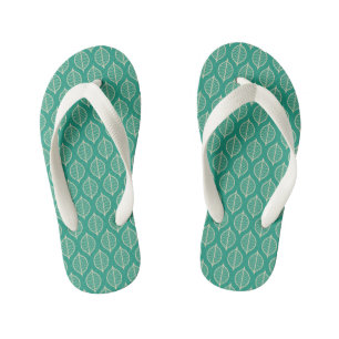 Stylized Green Leaf Pattern Kid's Flip Flops