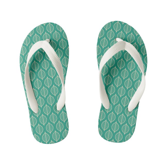 Stylized Green Leaf Pattern Kid's Flip Flops (Footbed)