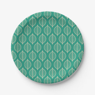 Stylized Green Leaf Pattern Paper Plate