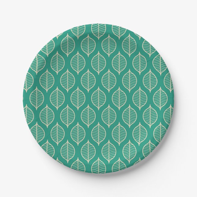 Stylized Green Leaf Pattern Paper Plate (Front)