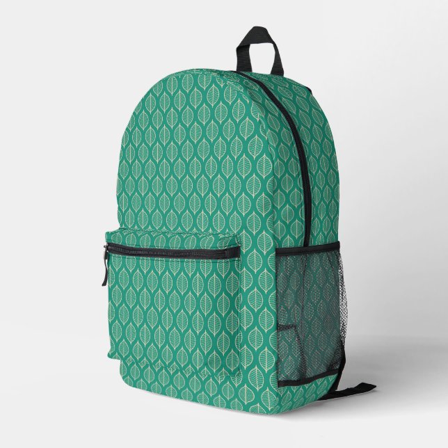 Stylized Green Leaf Pattern Printed Backpack (Back Corner Right)