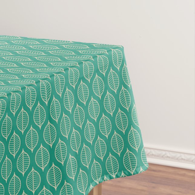 Stylized Green Leaf Pattern Tablecloth (In Situ)