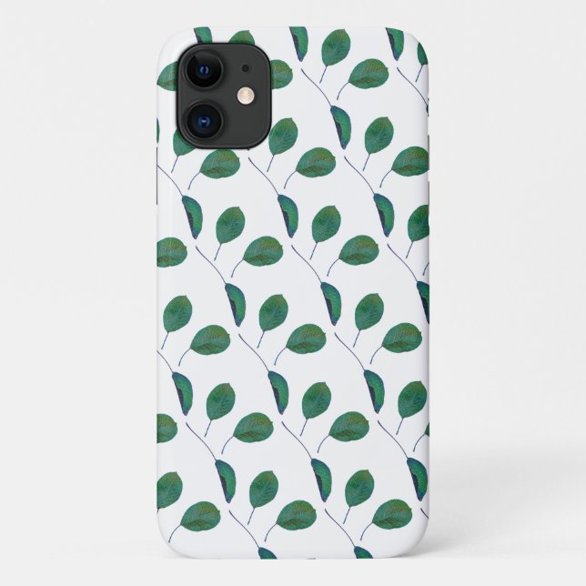 Stylized Green Pear Tree Leaves iPhone 11 Case (Back)