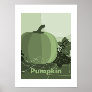 Stylized Green Pumpkin Kitchen Autumn Season Poster