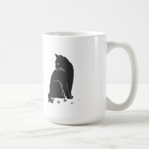 Stylized Grey Cat and Paw Prints Long-Sleeve Shirt Coffee Mug