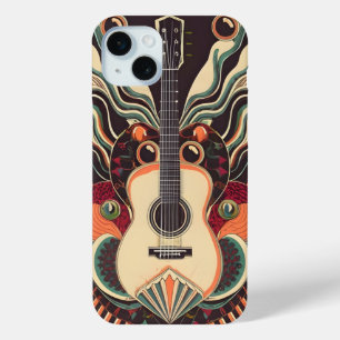 Stylized Guitar art deco Apple iPhone 15 Case