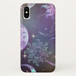 Stylized hand drawn sun moon faces stars purple  Case-Mate iPhone case