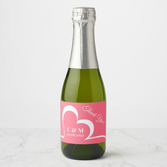 Stylized Heart custom monogram, date, colour Sparkling Wine Label (Front)