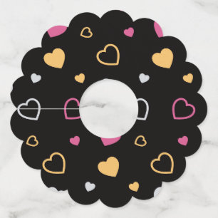 Stylized hearts pattern 3 wine glass tag