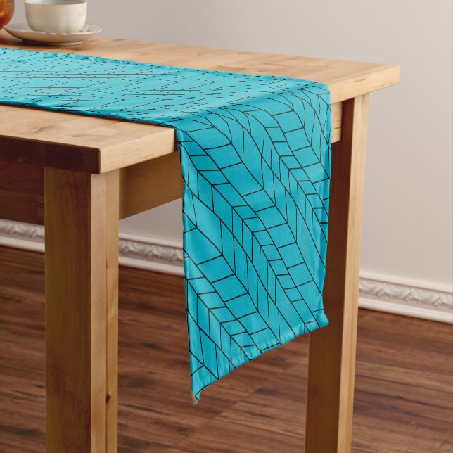 Stylized Herringbone Abstract Geometric Pattern Short Table Runner (In Situ)