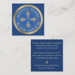 Stylized Honeybee Design Royal Blue with Gold Square Business Card