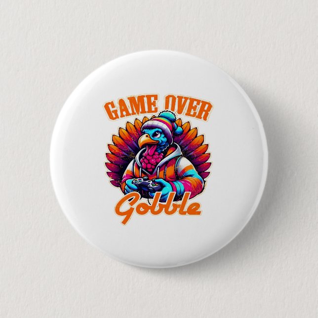 Stylized Hoodie Turkey Gamer with Distressed Orang 2 Inch Round Button (Front)