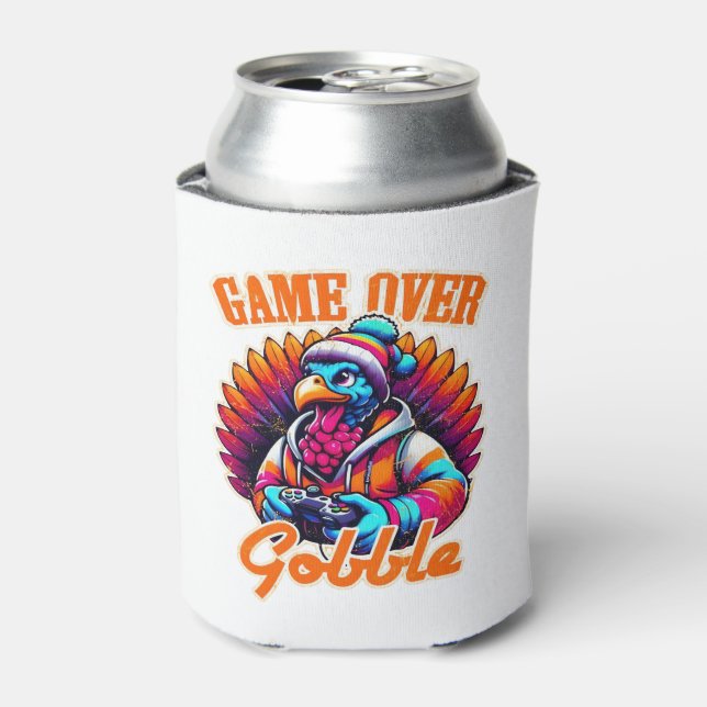 Stylized Hoodie Turkey Gamer with Distressed Orang Can Cooler (Can Front)