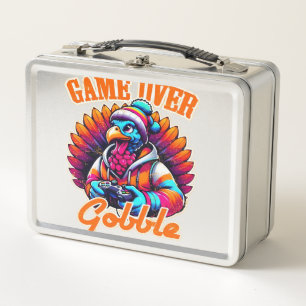 Stylized Hoodie Turkey Gamer with Distressed Orang Metal Lunch Box