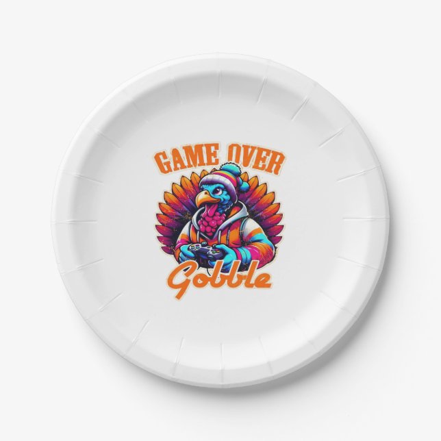 Stylized Hoodie Turkey Gamer with Distressed Orang Paper Plate (Front)