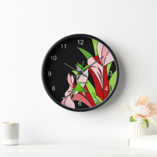 Stylized Hummingbird and Flower Clock