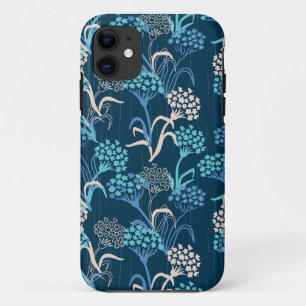 Stylized Hydrangea Floral Pattern - Elegant Blue iPhone 11 Case
