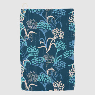 Stylized Hydrangea Floral Pattern - Elegant Blue Golf Towel