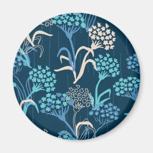 Stylized Hydrangea Floral Pattern - Elegant Blue Magnet