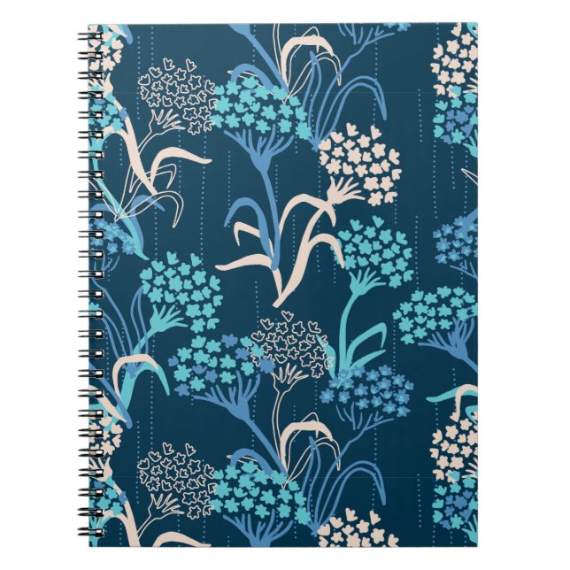 Stylized Hydrangea Floral Pattern - Elegant Blue Notebook (Front)