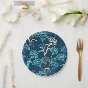 Stylized Hydrangea Floral Pattern - Elegant Blue Paper Plate