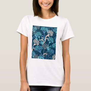 Stylized Hydrangea Floral Pattern - Elegant Blue T-Shirt
