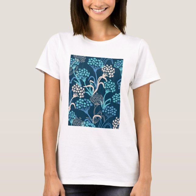 Stylized Hydrangea Floral Pattern - Elegant Blue T-Shirt (Front)