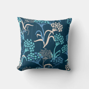 Stylized Hydrangea Floral Pattern - Elegant Blue Throw Pillow