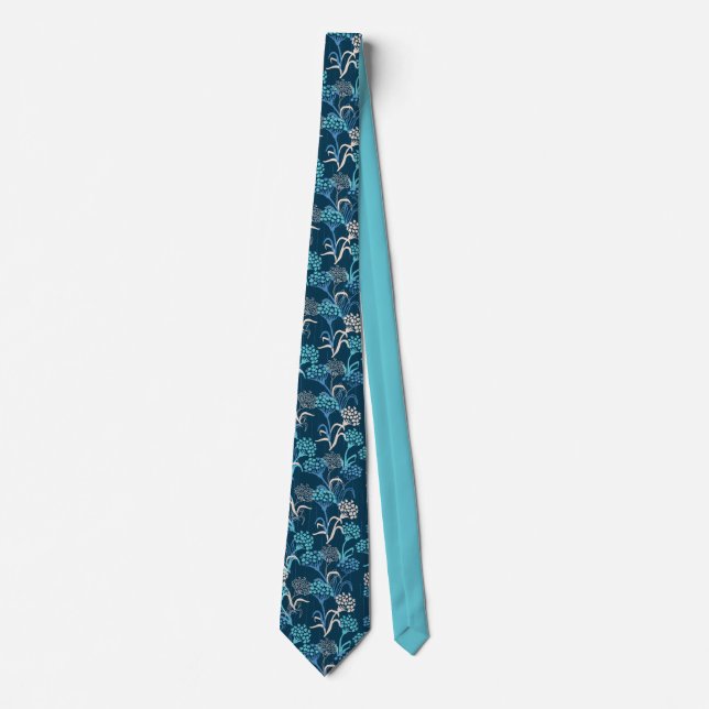 Stylized Hydrangea Floral Pattern - Elegant Blue Tie (Front)