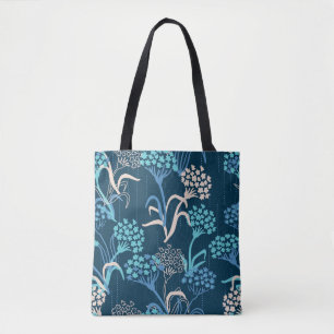 Stylized Hydrangea Floral Pattern - Elegant Blue Tote Bag