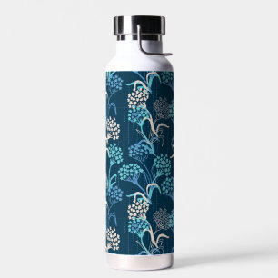 Stylized Hydrangea Floral Pattern - Elegant Blue Water Bottle