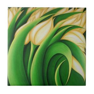 Stylized Illuminating Yellow Tulips Tile