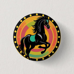 Stylized Illustration of a Black Horse 1 Inch Round Button