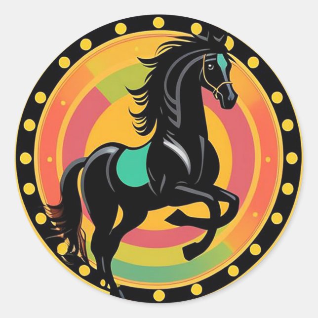 Stylized Illustration of a Black Horse Classic Round Sticker (Front)