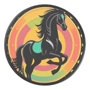 Stylized Illustration of a Black Horse Hockey Puck