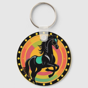 Stylized Illustration of a Black Horse Keychain