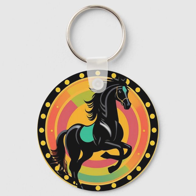 Stylized Illustration of a Black Horse Keychain (Front)