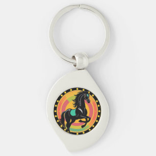 Stylized Illustration of a Black Horse Keychain